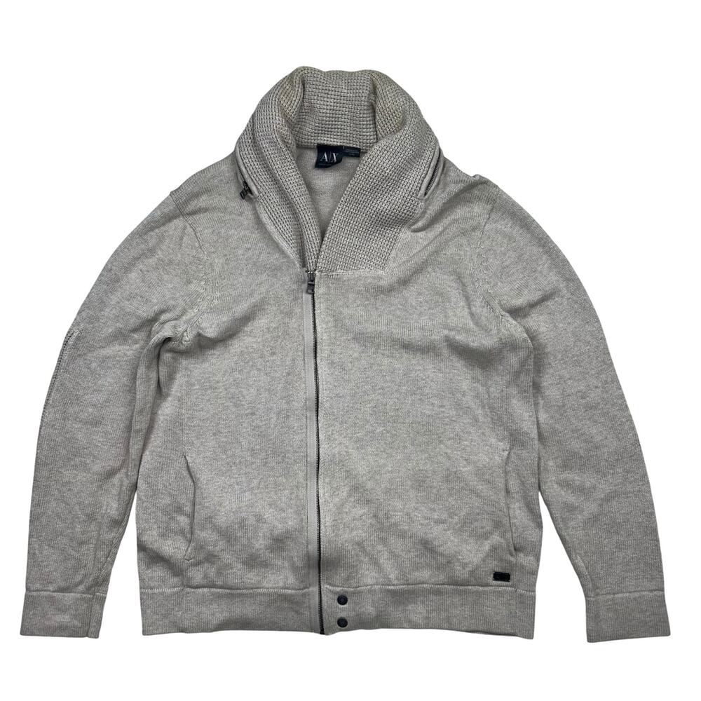 Armani Exchange A|X Sweater Mens XL Gray Shawl Collar Full Zip Cardigan